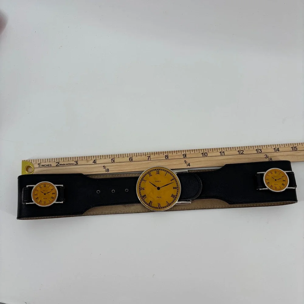 Cheval Watch Face Waist Belt Womens Small Black Leather Vintage Roman Numeral